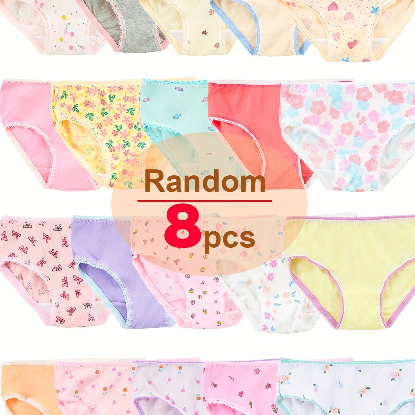 TEMU Random 8pcs: Cute Floral Printed Tri-shorts For Little Girls - Soft, Stretchy, And Perfect For
