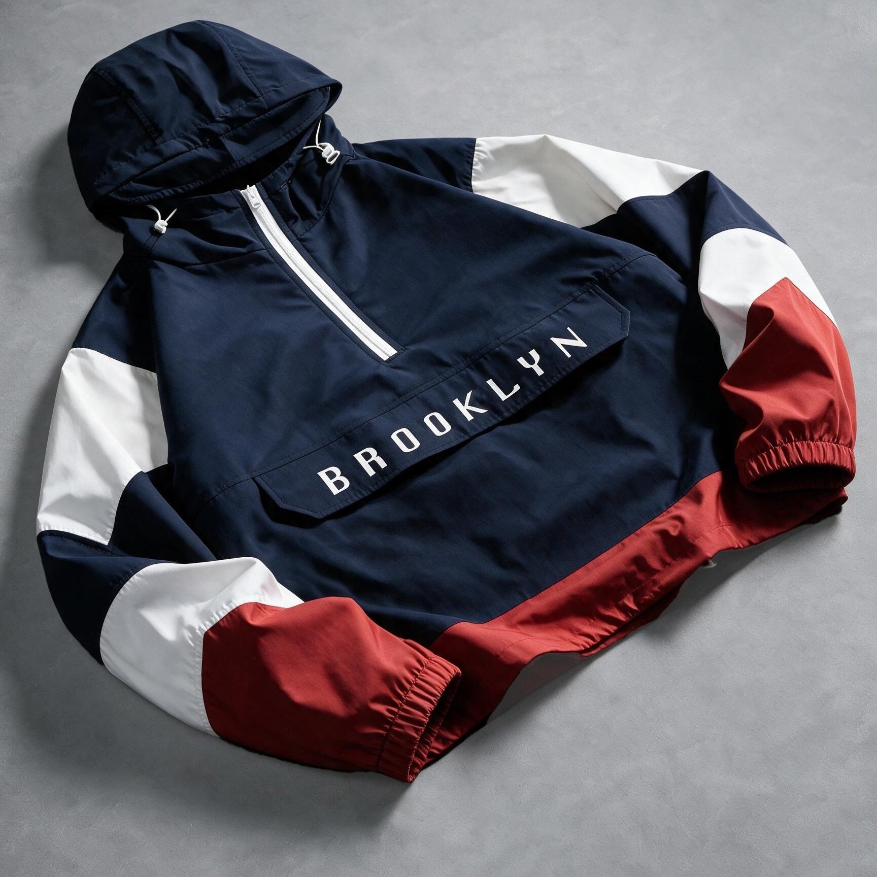 TEMU Men's American--block Half-zip Hooded Jacket, Streetwear Pullover With Letter Embroidery, Men's Fashion Sweatshirt