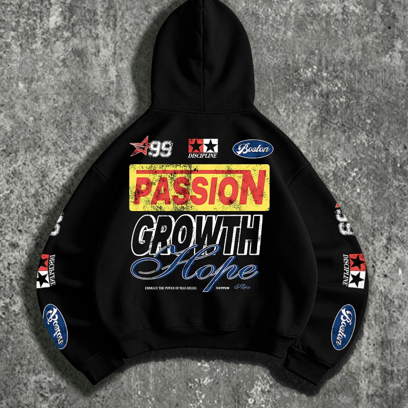 American Racing Style Multi-Label Print Cropped Sweatshirt