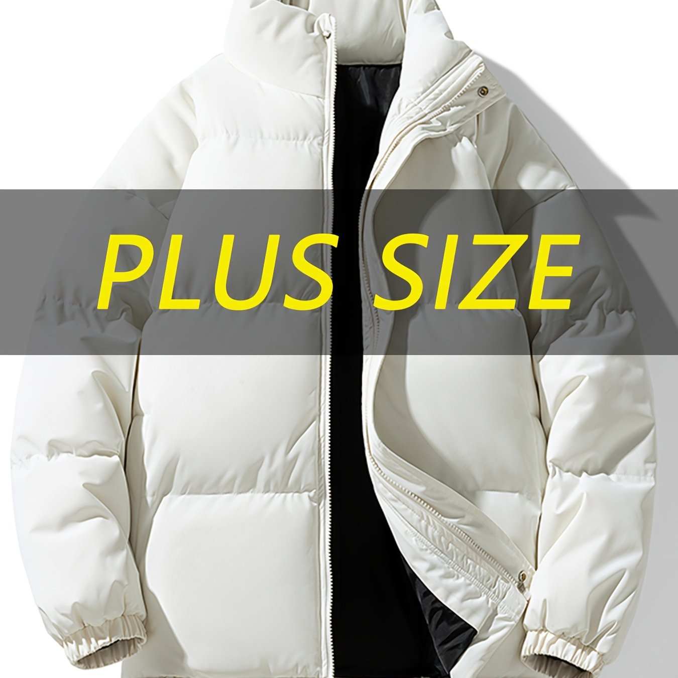 TEMU Men's Plus Size Winter New Style Padded, Versatile Casual Outdoor Sports Stand Collar Jacket, Spring/autumn Simple Solid Color Warm Padded,