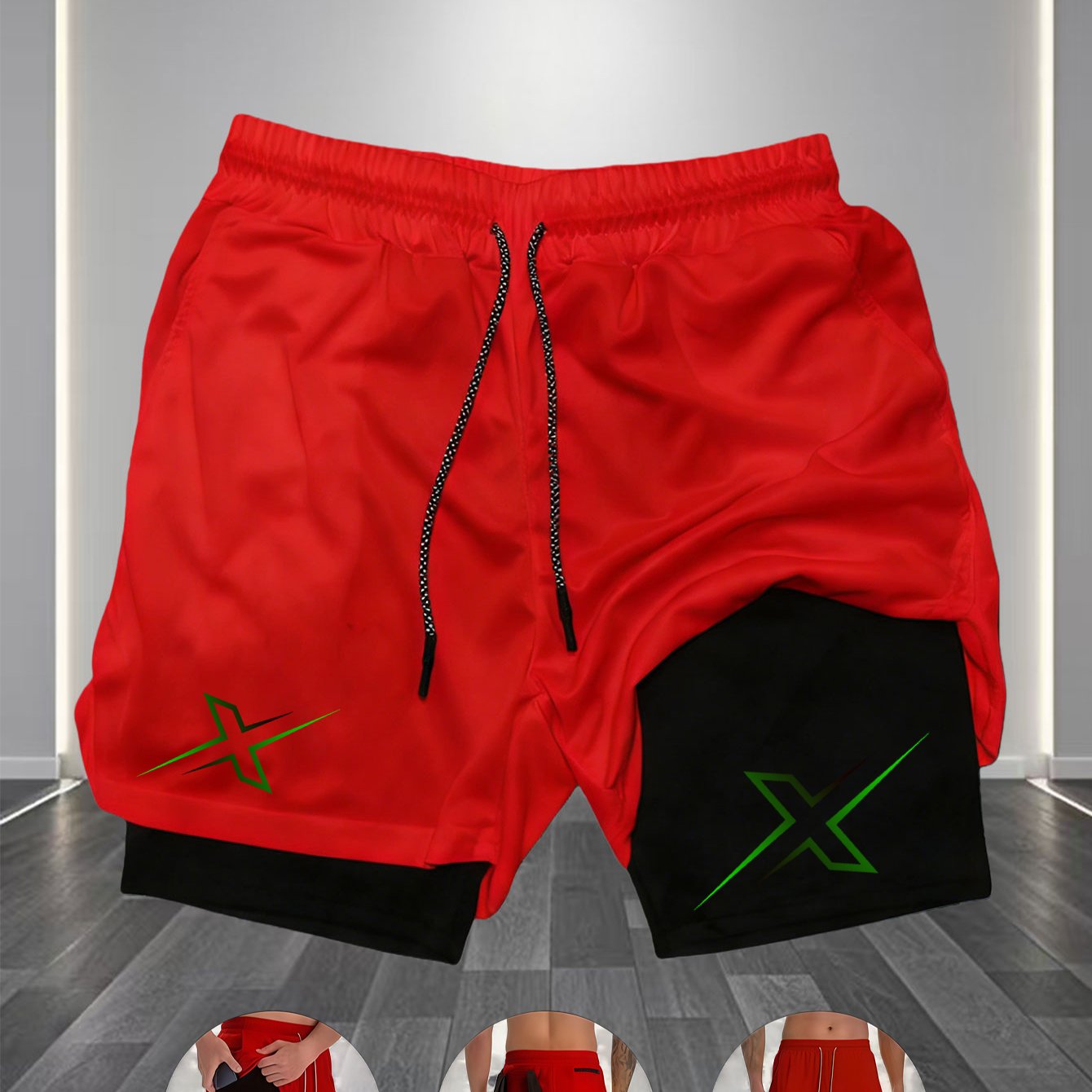 TEMU Men'-layer Sports Fitness Shorts | Men's Quick-dry Breathable Fitness Shorts With Inner Lining, Elastic Waistband, And Drawstring,