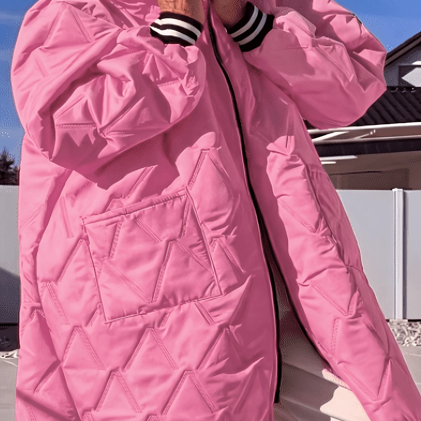 TEMU European And American Women's Long Hooded Lightweight Padded With Simple Large Pockets, Versatile Commuter Outerwear Top