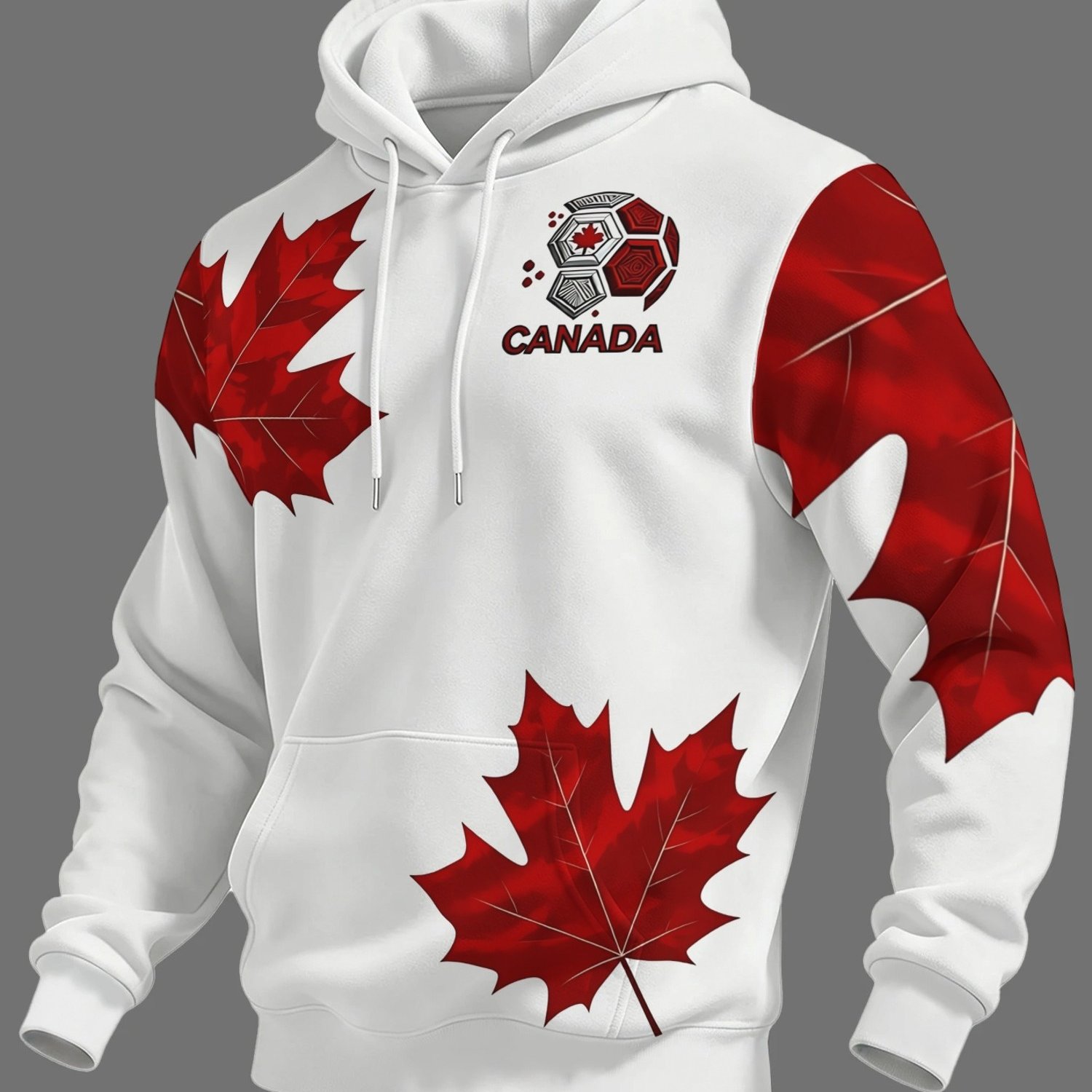 TEMU (IMPRIMÉ DESIGN - PAS TEXTURÉ) Sweat-shirt Tendance Homme, Motif Feuille d'érable rouge canadienne et thème de soccer, Vêtement de sport