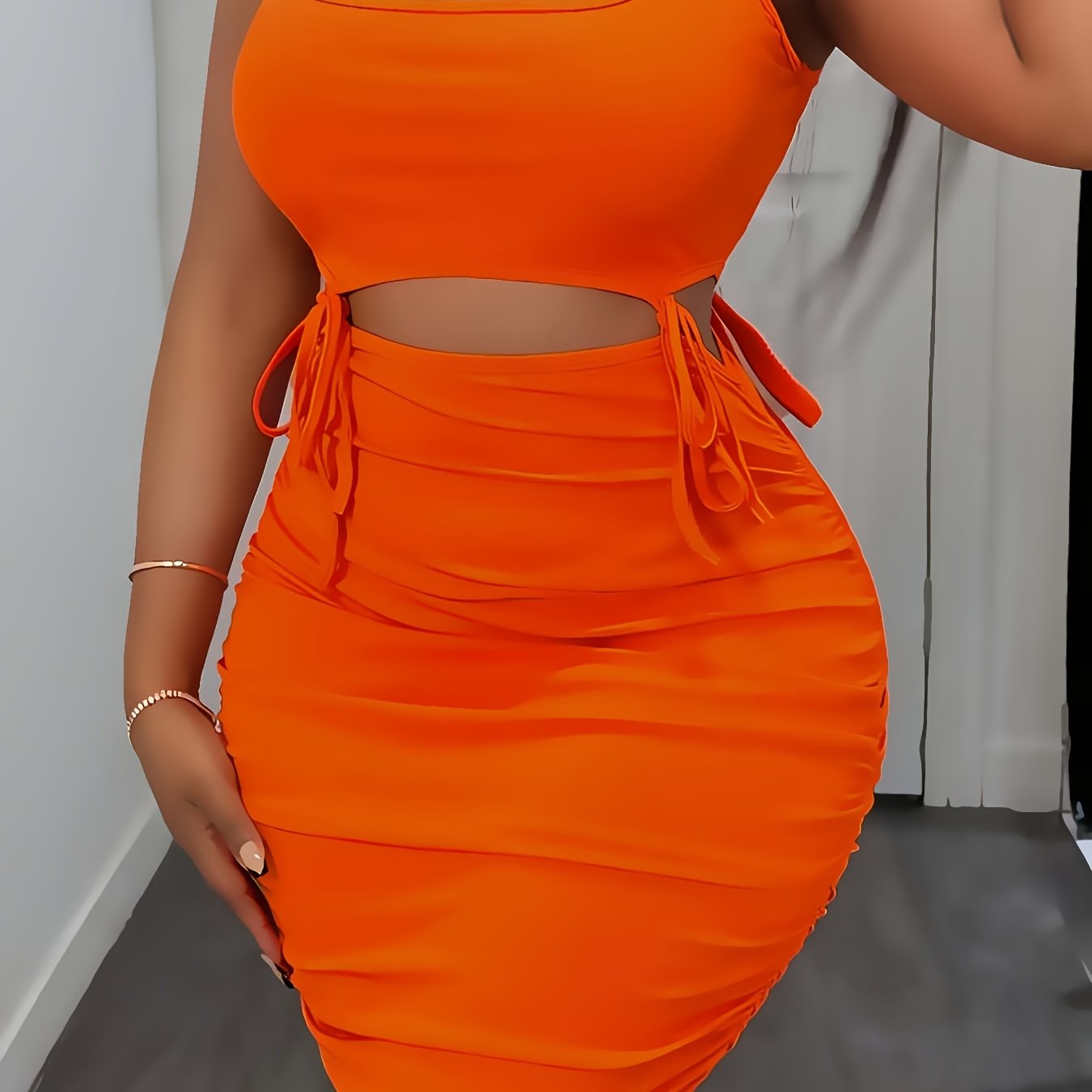 TEMU Women's Summer Casual Sexy Slim-fit Ruched Drawstring Hem Crop Top And Tight Mini Skirt 2pcs Set