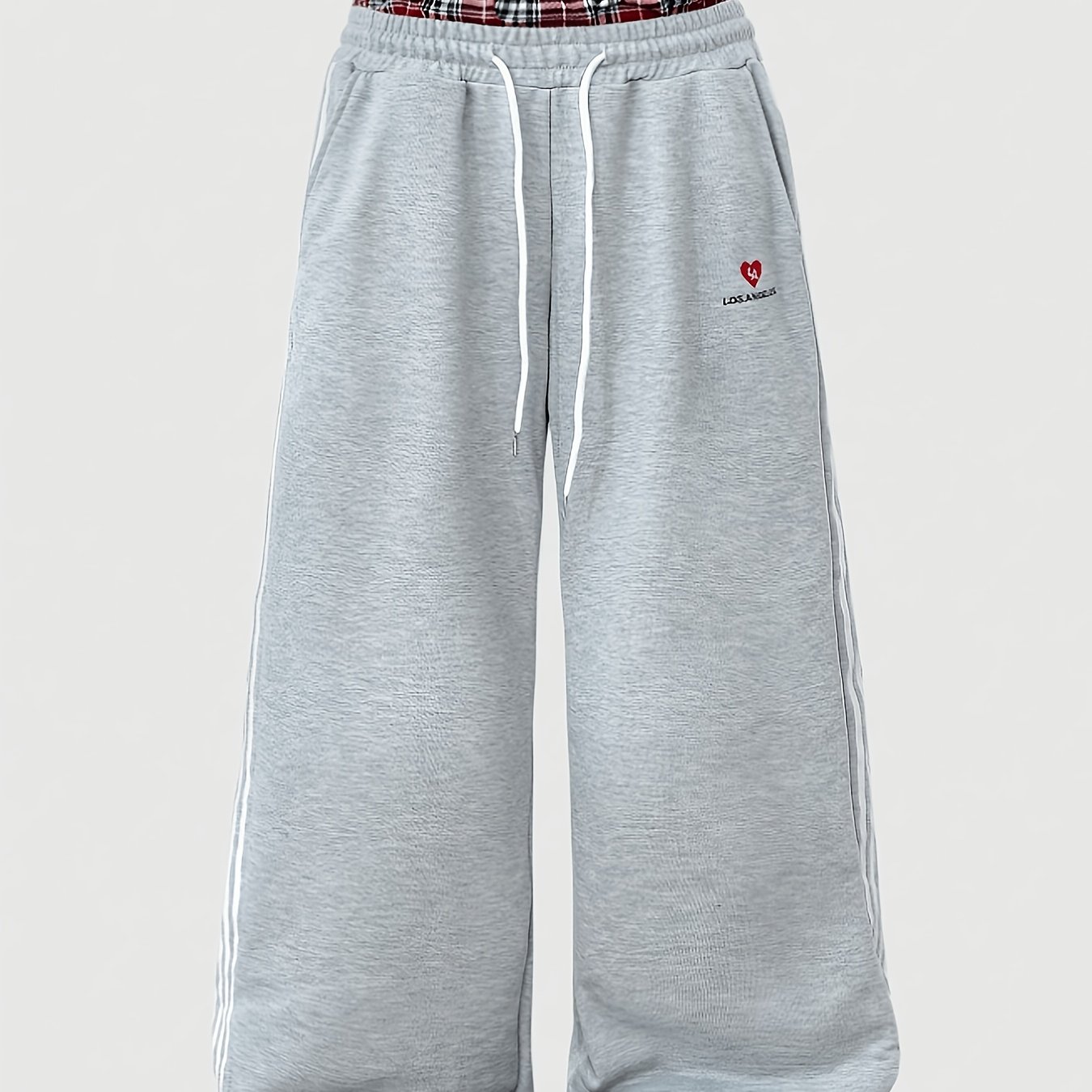 TEMU Men's Casual Trousers, Featuring An Ab Waist Design And A Loose Fit, With Heart-shaped Embroidery. Ideal Gift For Your Husband Or Boyfriend,