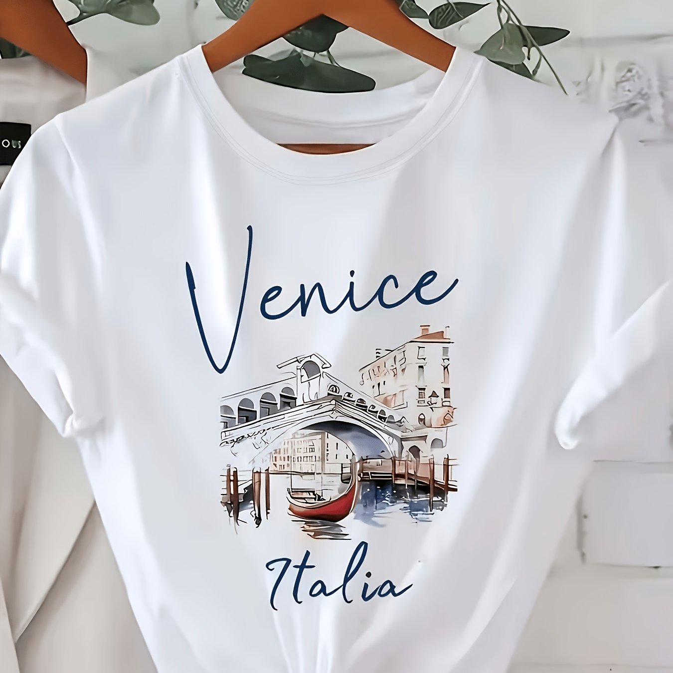 E-shop Sommerliches Europäisch-Amerikanisches Architektur-Print Rundhals T-Shirt Lässiges Regular Print T-Shirt Top