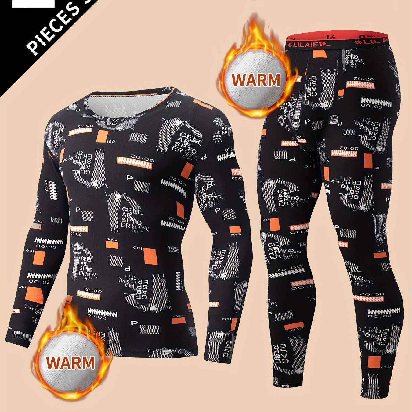 Image of 2pcs Men's Thermal Underwear Set, Long-sleeve T-shirt + Pants, Autumn/winter Warm Casual Inner Layer Base Layer Sweatshirt Top And Pants