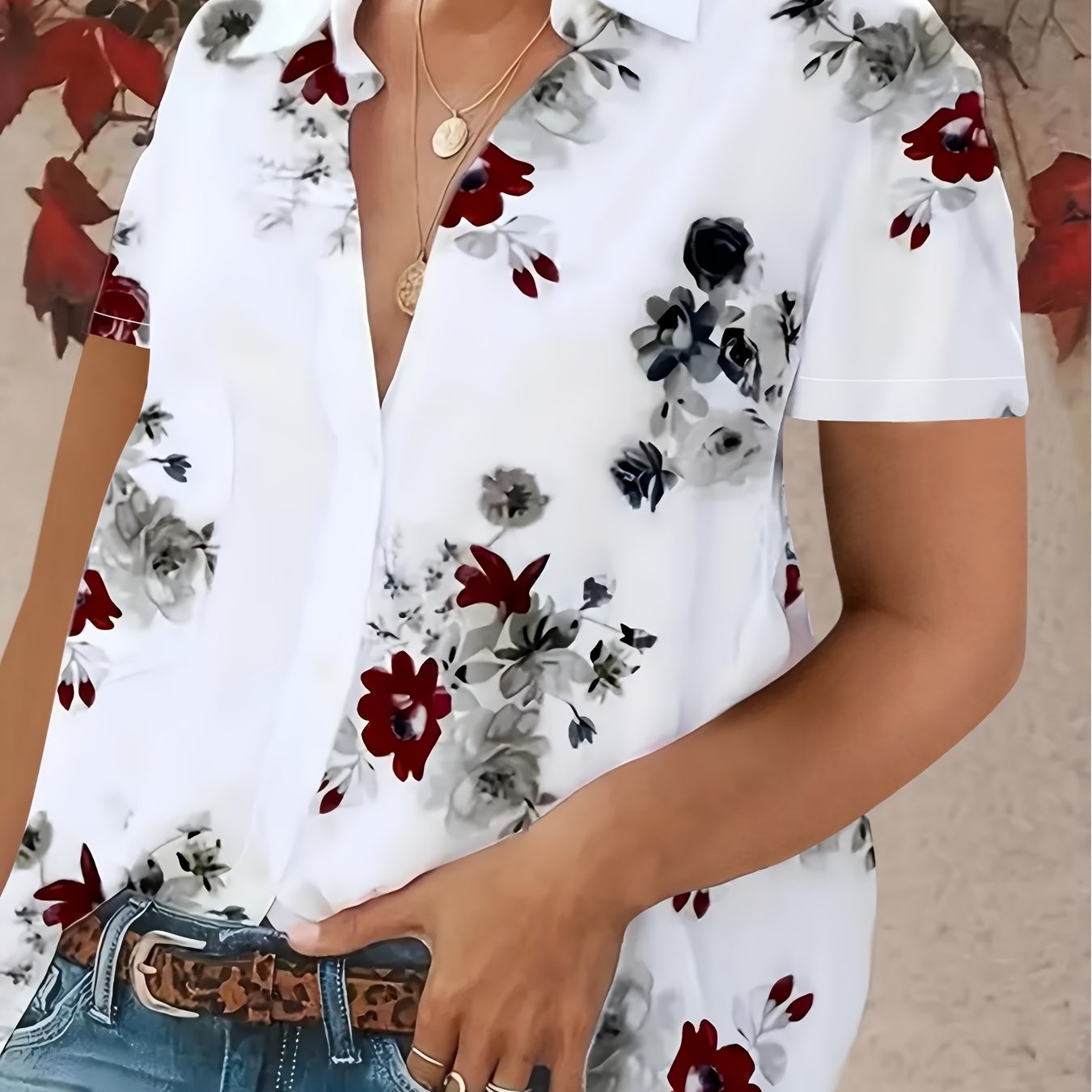 E-shop Plus Size - Plus Size - Bedrucktes Damenoberteil mit Knöpfen - Modisches, leichtes, lässiges Frühlings-Sommer-Shirt für Damen