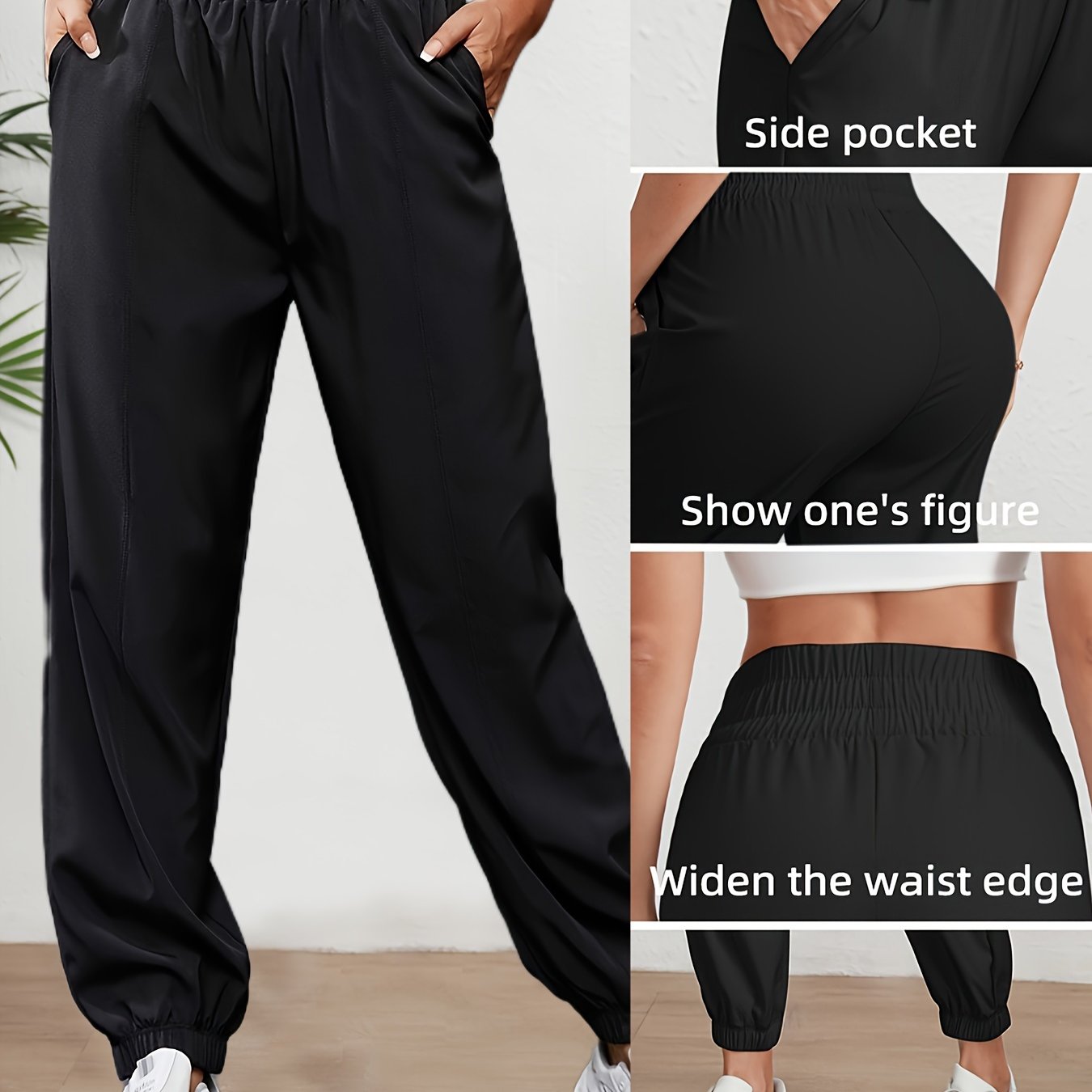 TEMU High Waist Jogger Pants, Loose Fit Quick Drying Slant Pockets Workout Trouser, Women's Activewear