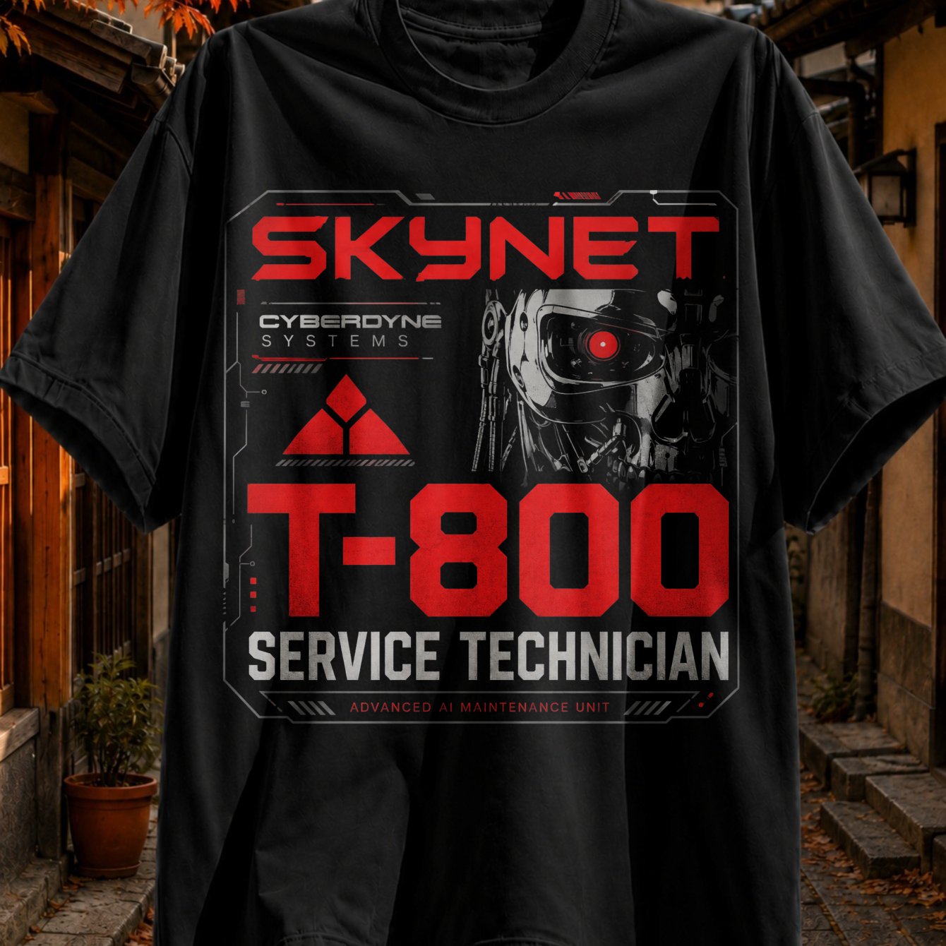 Image of Men's Plus Size Cyberdyne Systems Service Technician Robot With Advanced Ai Maintenance Tech Graphic Unisex T-shirt, Plus Size