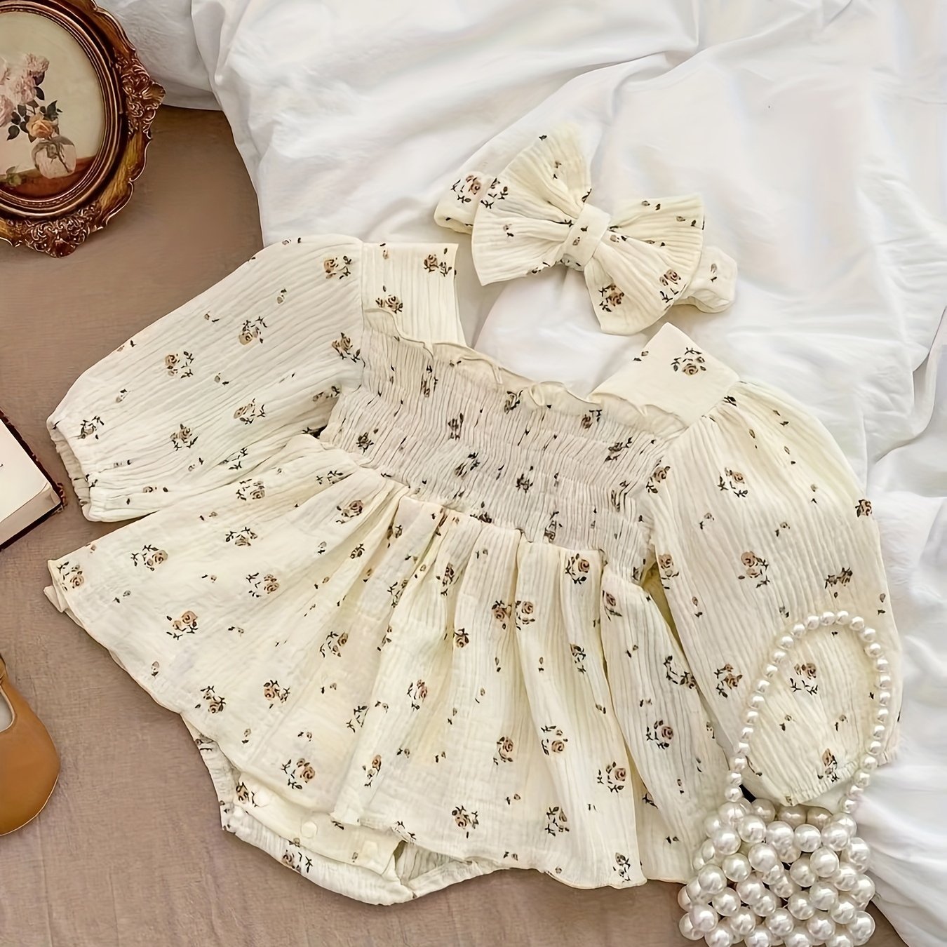Baby Girl Princess Romper Dress With Floral Print, Perfect For Outdoor