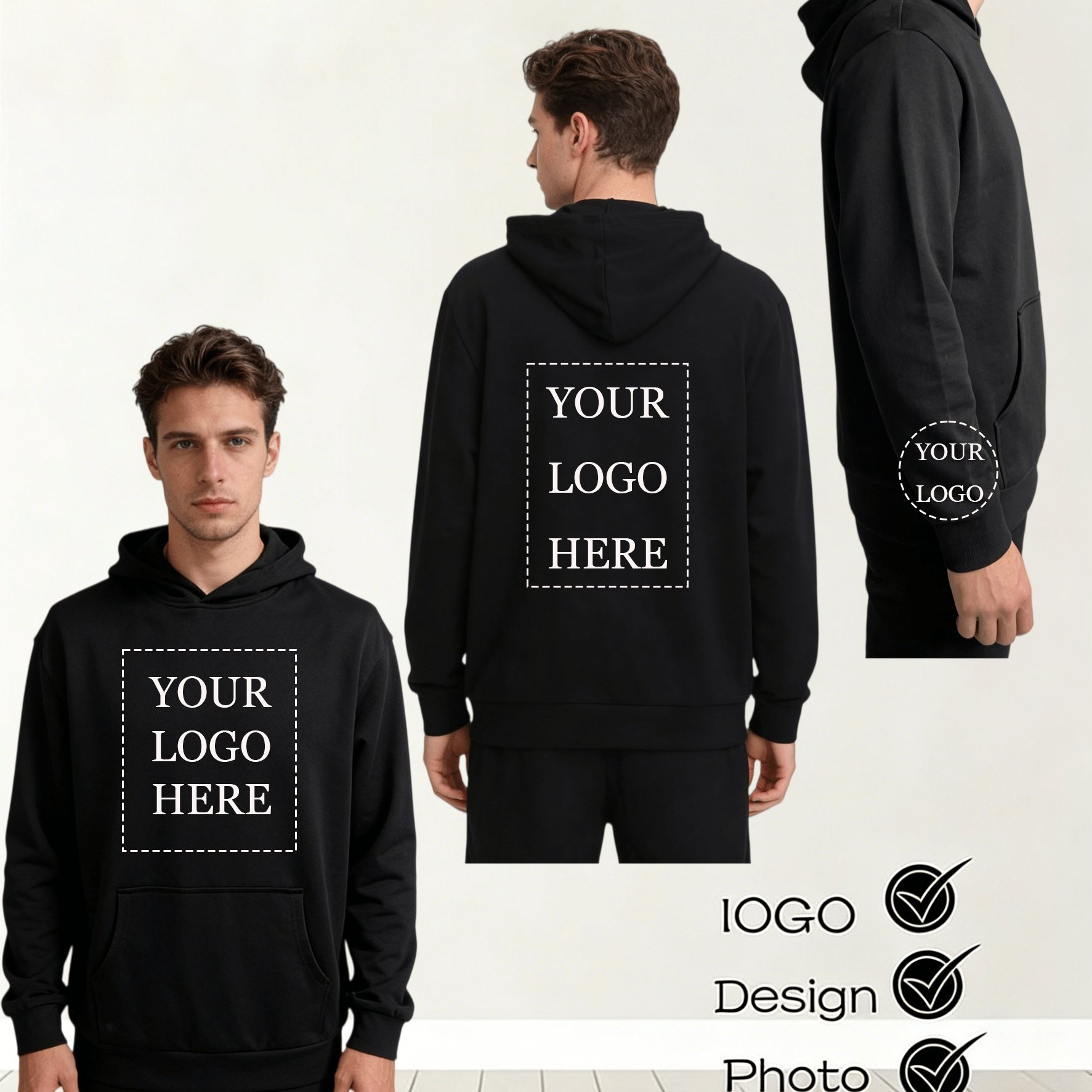TEMU Men' & Women' Customizable - Front/back /text/design, Loose Fit Hoodie With Pockets, Machine Washable Sweater Suitable For Daily Wear, Sports,