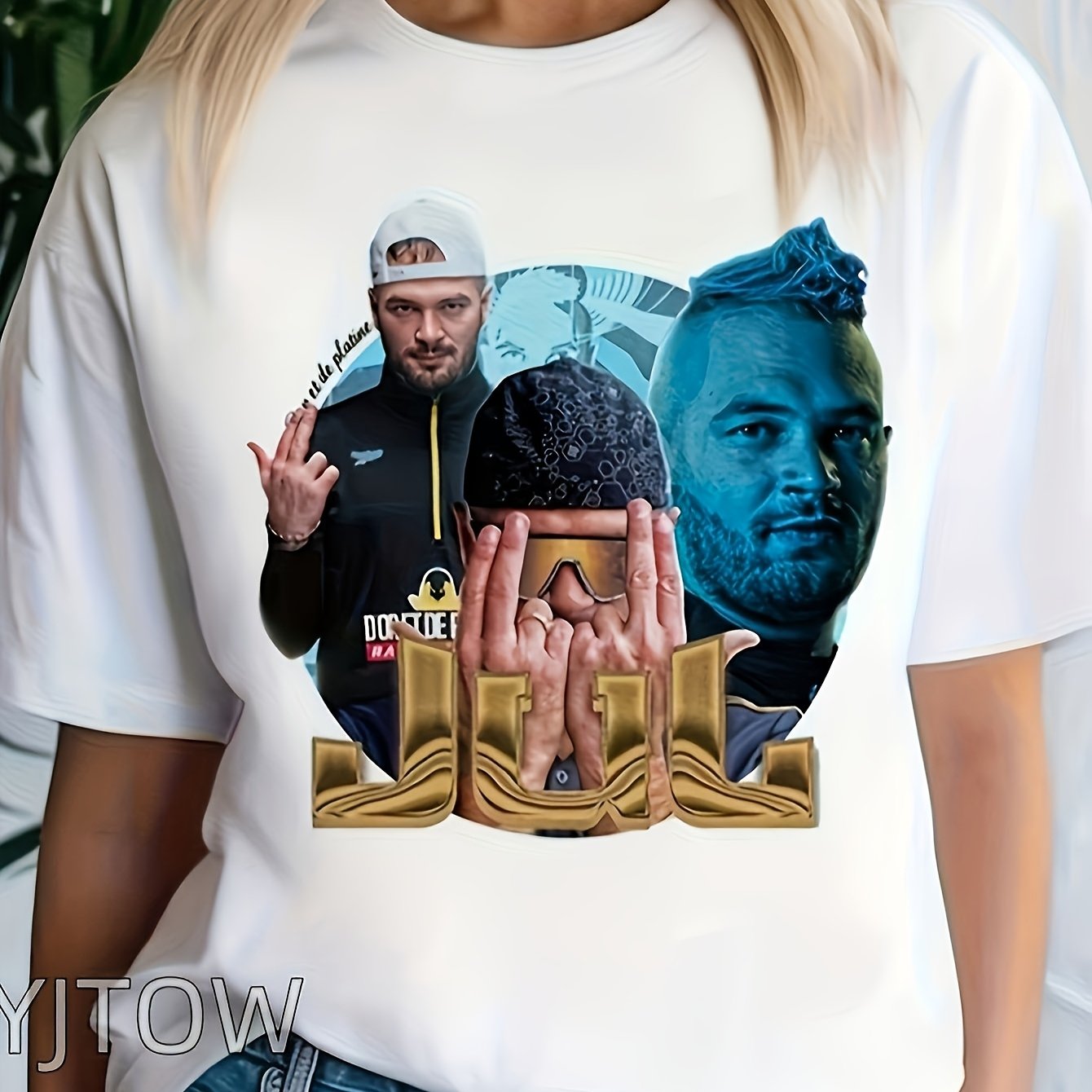 TEMU T-shirt Homme 2026 W Jul | Col Rond, Manches Courtes, Décontracté avec Impression Artiste Musical, Tissu , Coupe Toutes pour Tenue Décontractée,