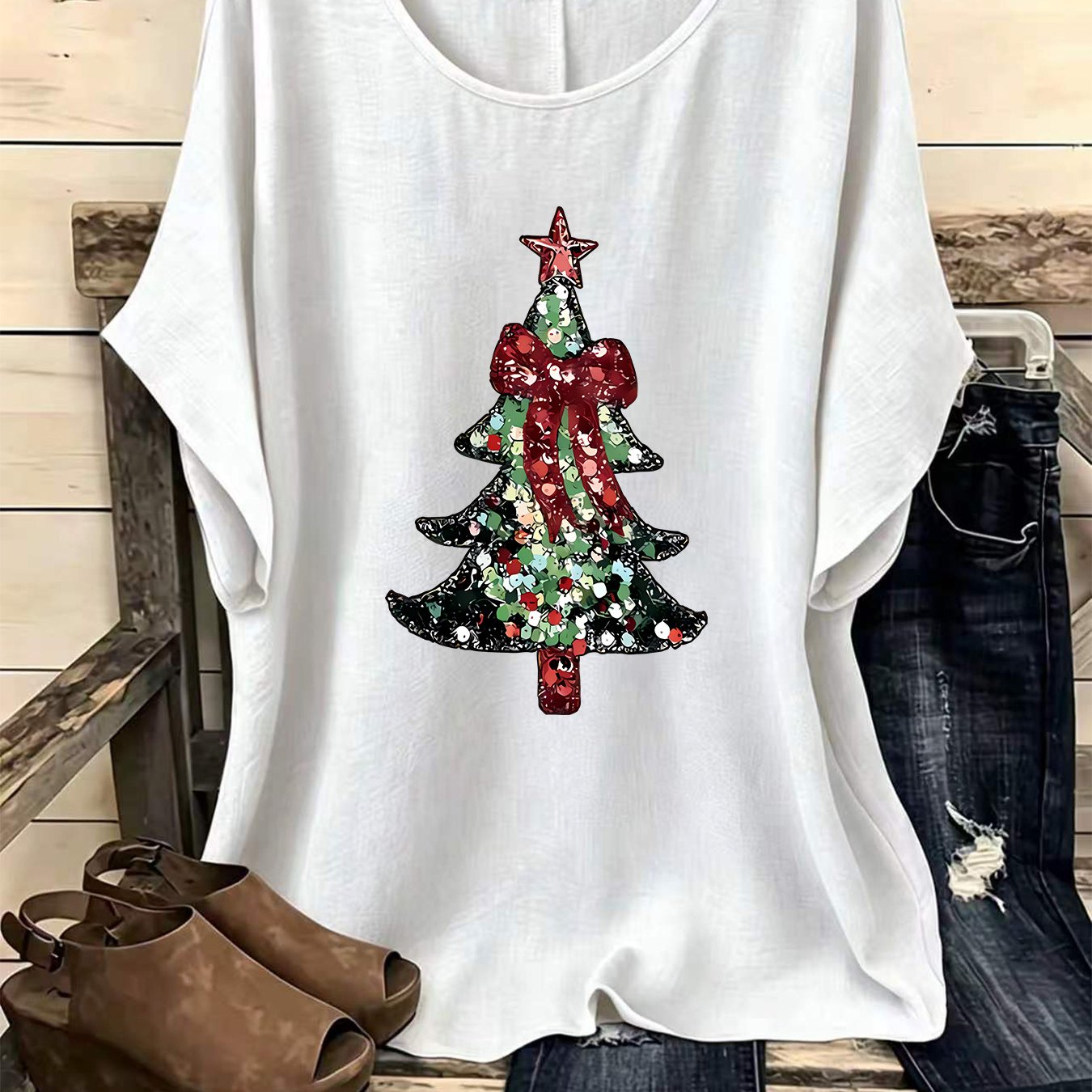 TEMU Women' Creative Round Neck Short Sleeve Shirt, 1pc Women's Blouse, Elegant Party Wear, Women's Shirt, Spring Summer Autumn Winter, Beautiful