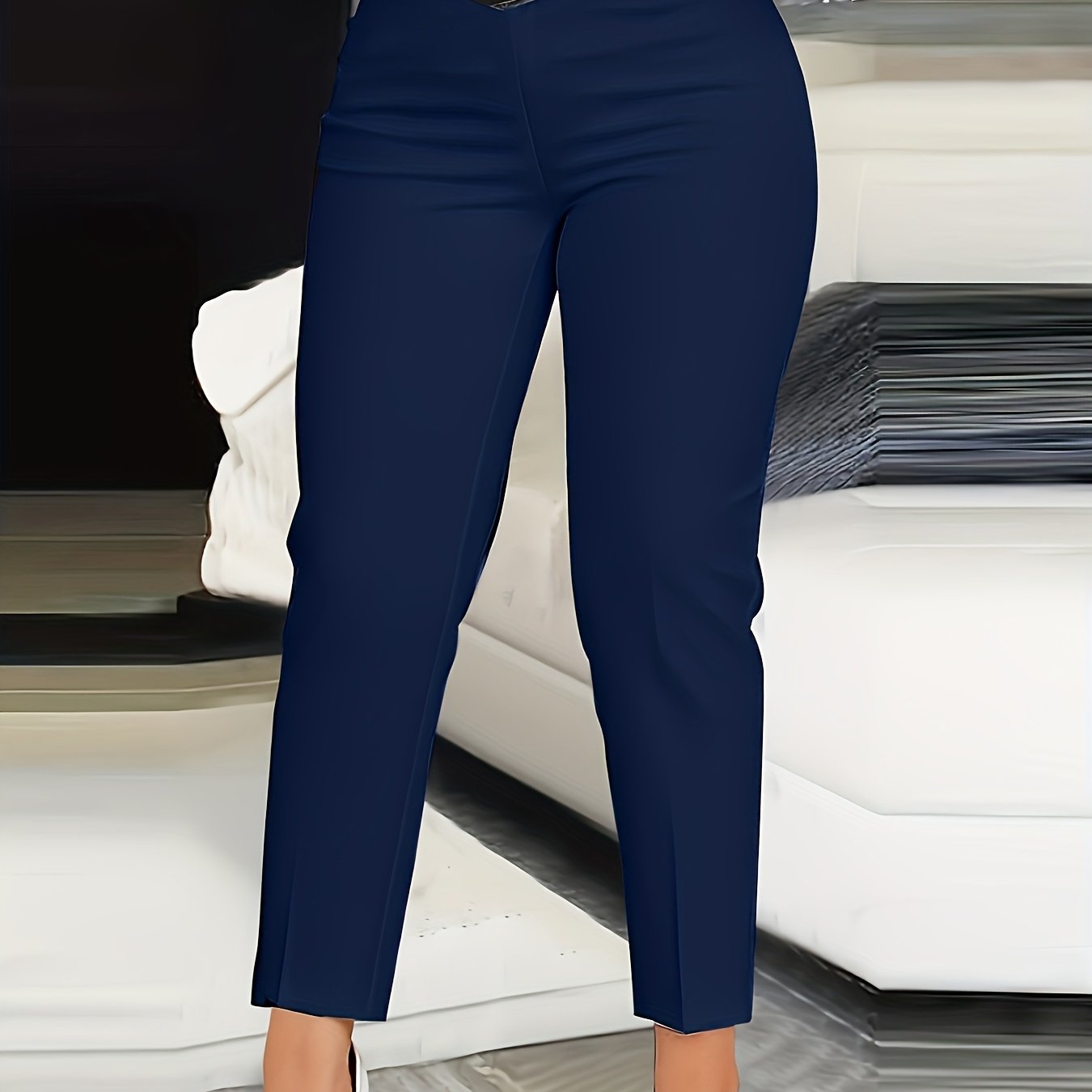 E-shop Damenmode Freizeitkleidung Band Hohle High-Waist Bleistifthose Einfarbige Cropped Hosen