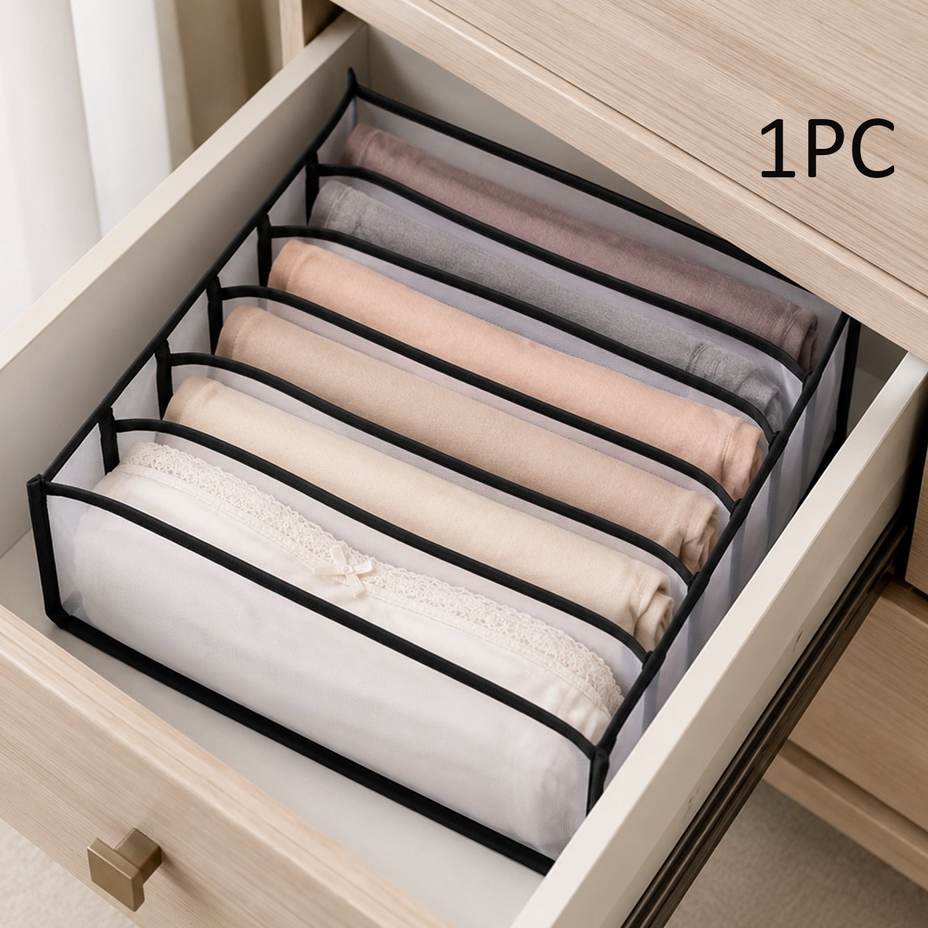 TEMU de almacenamiento negra de 6 compartimentos, 1 pieza, diseñada para guardar sujetadores, ropa interior y calcetines de tipo . ranuras separadas