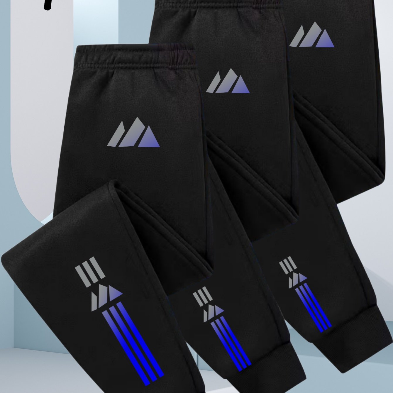 TEMU 3 Pairs Boys' Mountain Print Joggers With Elastic Waistband - Gradient Pants Suitable For Outdoor Play, & Casual Wear, Machine Washable Regular