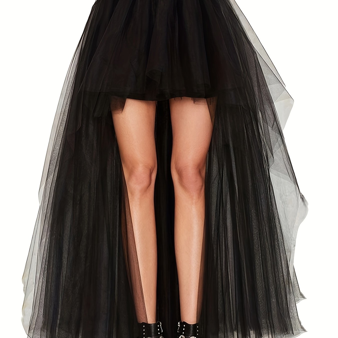 Image of New 2026 Spring/summer Gothic Style Mesh Puff Skirt, Fashionable And Sexy Vintage Peplum Dress With Front Length And Back Length, Elastic Waist Mesh Puff Half Skirt