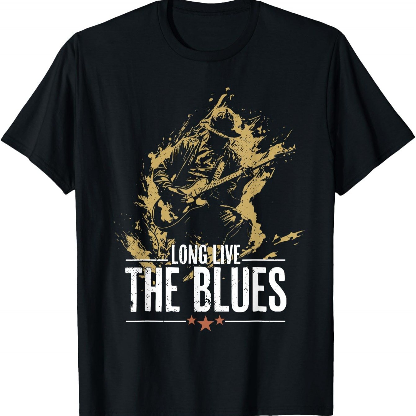 Image of Men's Retro Music Guitar Graphic Tee- Long Live Design Featuring Stars, Casual Crew Neck, Short Sleeves, Black With , Ideal For Outdoor And Casual Wear, Guitar T-shirt Plus Size, Plus Size