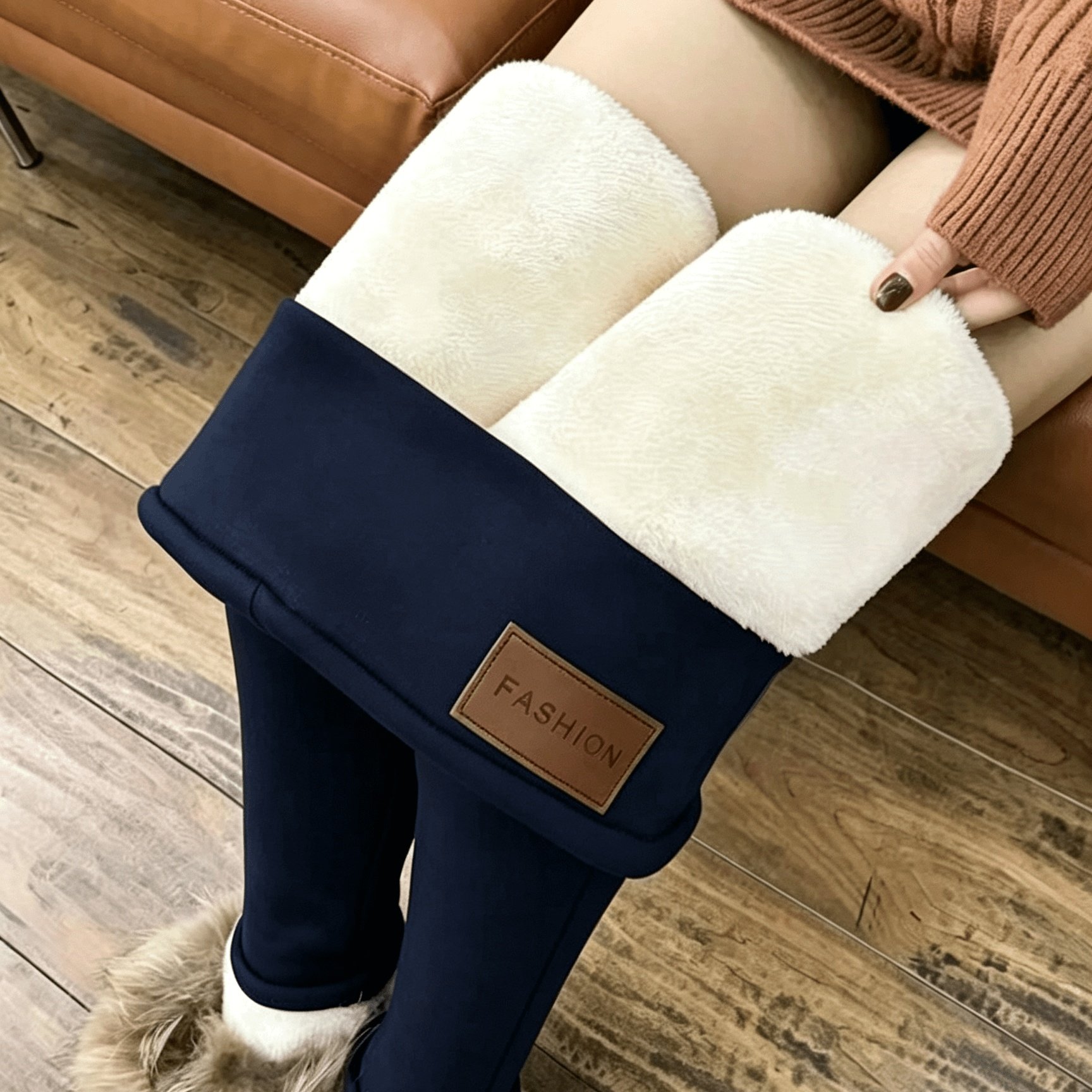 Image of Women's High Waist Fleece Lined Thermal Leggings, Thick Plush Lined Winter Warm Pants, High Elastic Slim Fit Solid Color Tights For Cold Weather, Black/wine Red/navy