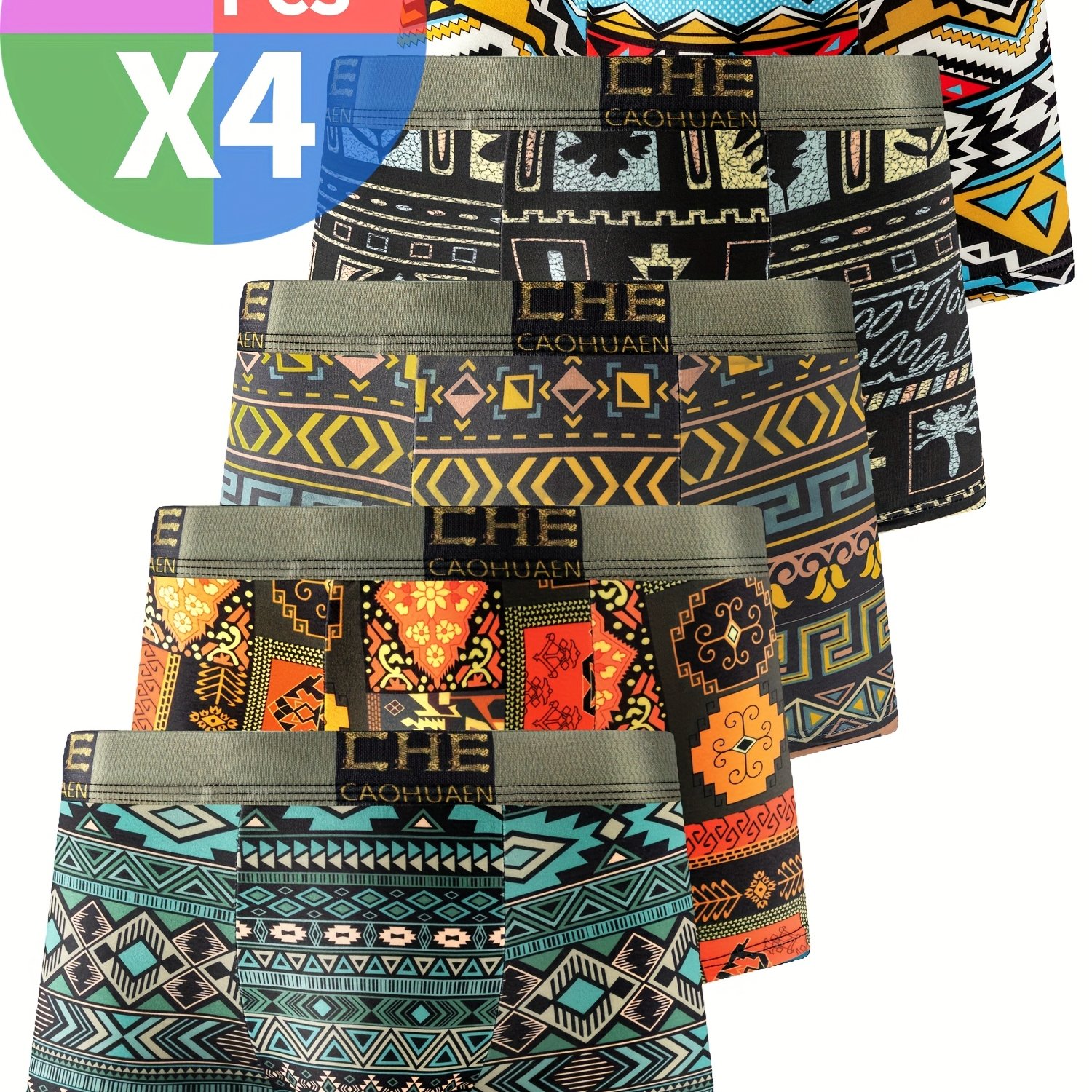 E-shop 4 zufällige Paare Herren Neue Kurze Boxer Briefs, dünn, atmungsaktiv, schnelltrocknend, Vintage-Stil