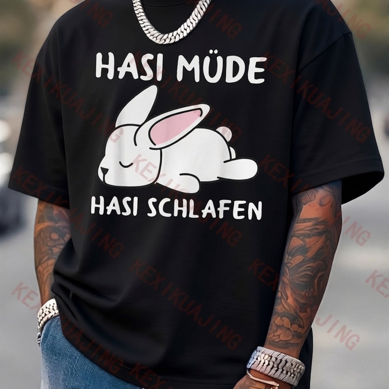 Image of Hasi Hasi Sleeping Shirt Rabbit Bunny T-shirt, Men T-sirt, 180g