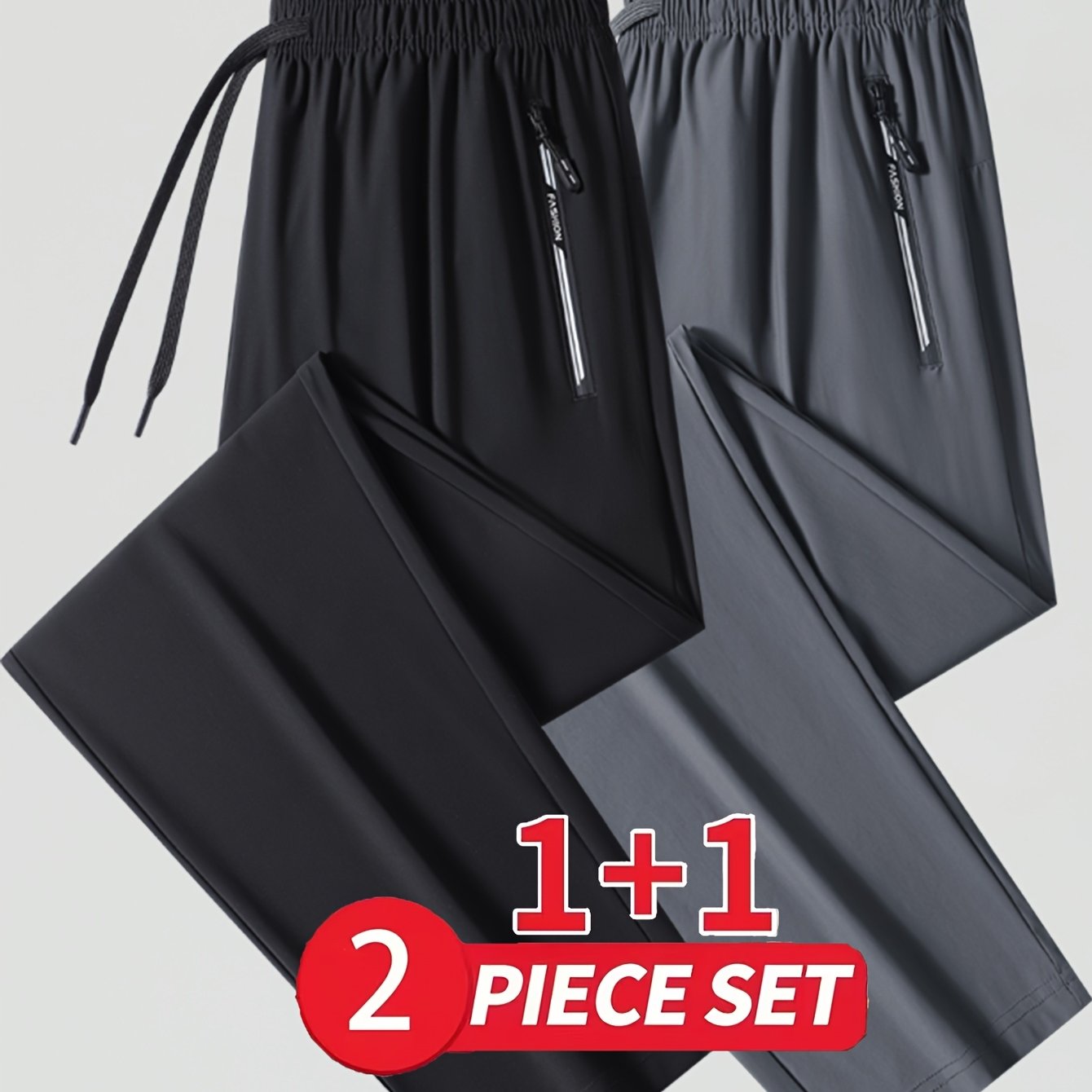 TEMU 2pcs - Men's Lightweight, Breathable, Stretchy Fiber Fabric Pants With Zippered Pockets And Drawstring Elastic Waistband, Lightweight Nylon