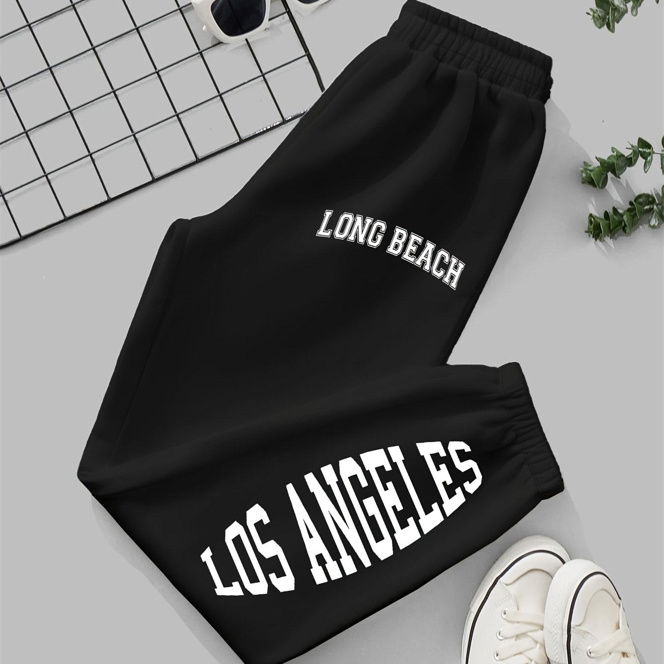 TEMU Women's Casual Jogger Pants With Letter Print, Elastic Waistband, Fit Sweatpants For Fall/winter