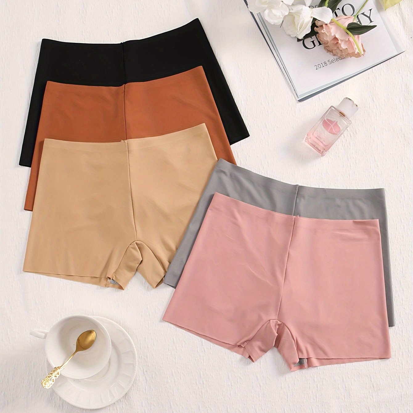 TEMU 5pcs Solid Seamless Boyshorts, Elegant Comfy Breathable Stretchy Intimates Panties, Women's Lingerie & Underwear