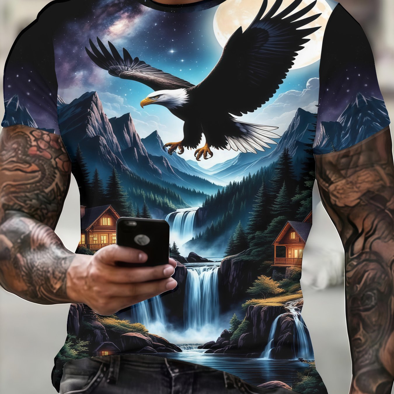 TEMU 3d Summer New Eagle Wilderness Pattern Short-sleeved Digital Printing Design T-shirt Elements Trendy Men's Casual Fashion Top