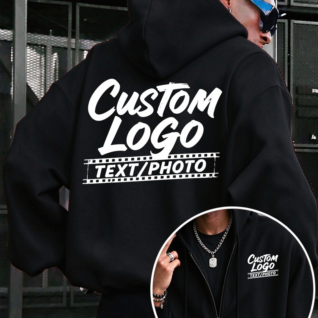 Image of 2026 Men's Zip-up Hooded Sweatshirt, Custom Personal/team Logo, Photo & Name, Autumn Winter Plus Size Jacket