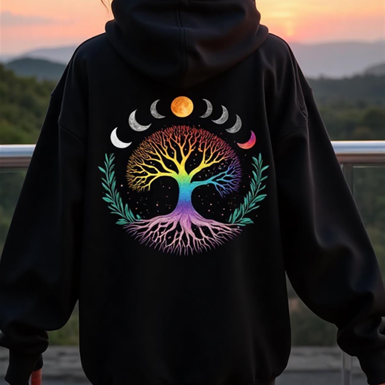 Image of A Trendy Hoodie Designed With Of Life And Moon Phases Theme Woman's Hoodie High Quality Thickened Hoodie Suitable For Autumn And Winter Daily Wear Or Outdoor Gift For Who And Mystical Art