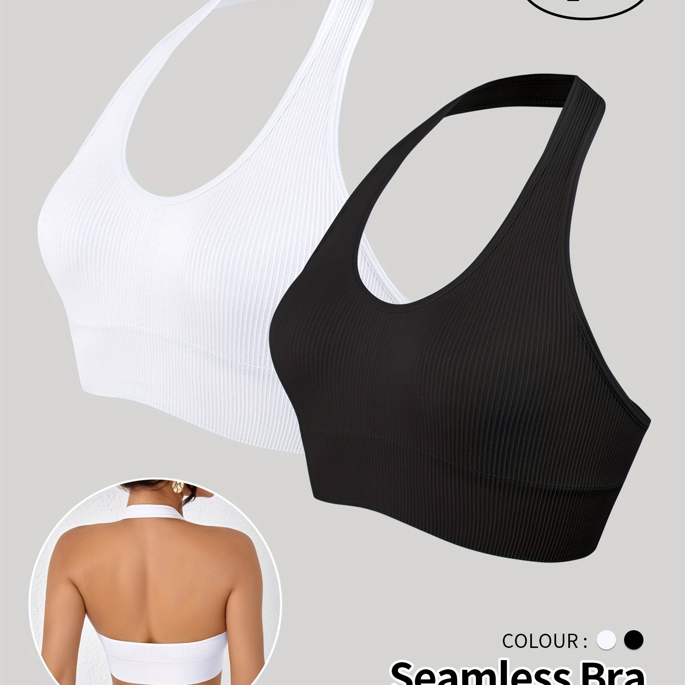 Image of 2pcs Set Women' Sports Bra And Camisole Ladies Ribbed Backless Halter Yoga Athletic Vest