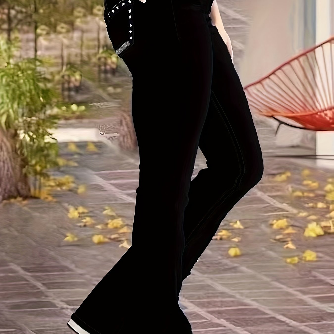 Women's Stretchy Denim Pants, Stylish And Versatile Embroidered Flared Jeans