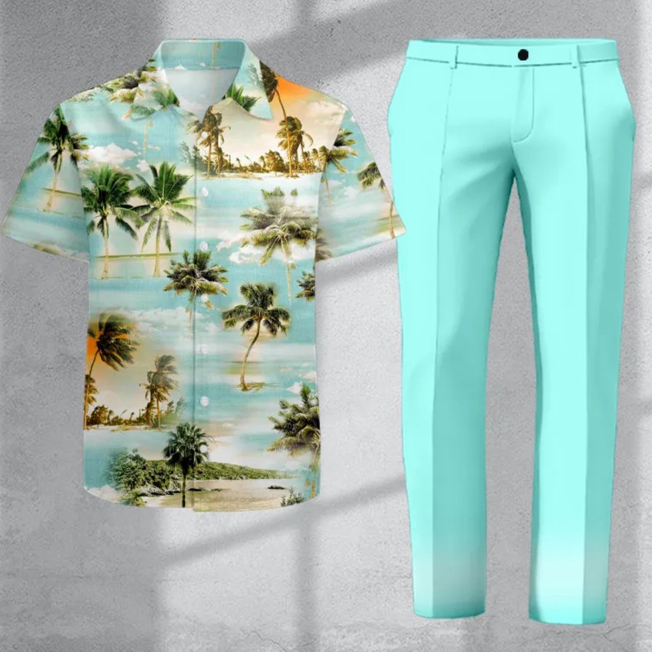 Two-piece Set [summer New] Men's Casual Fashion Loose Shirt And Pants Set Sports Suit - Short-sleeve Button-up Top And Pants