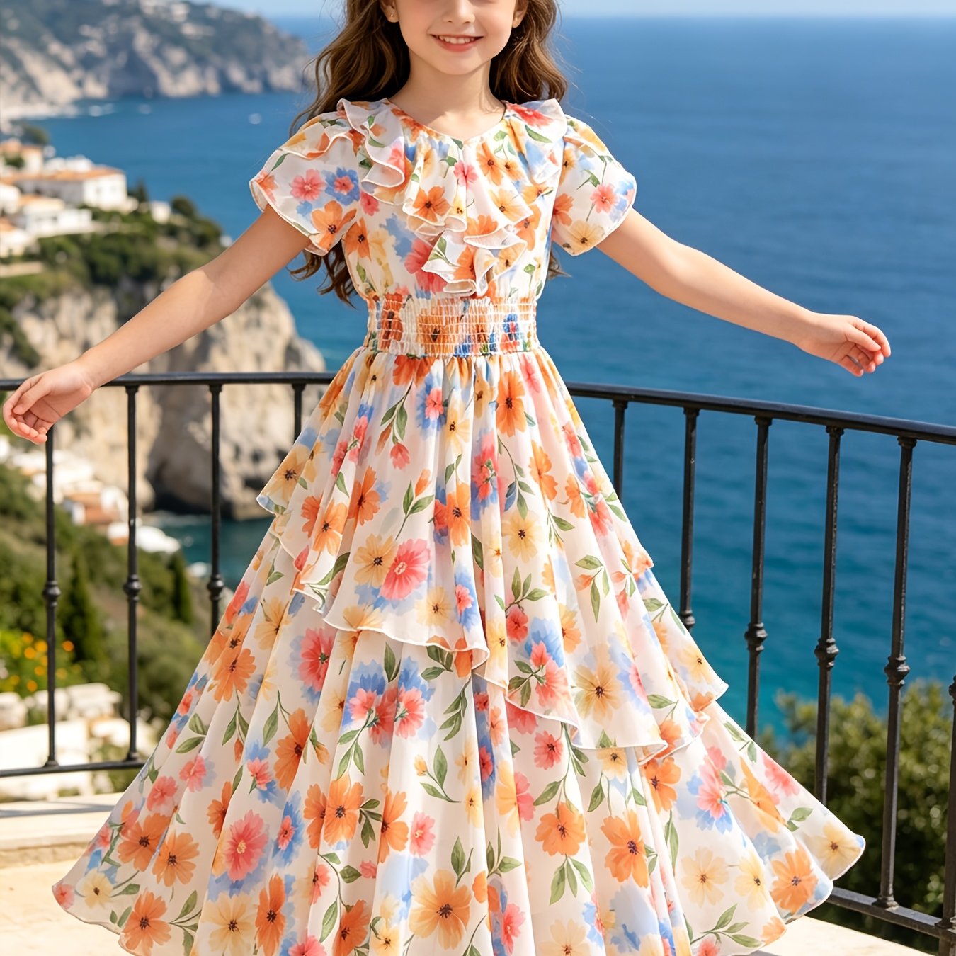TEMU Girls' Summer Dress 2026 New Style Little Girl Summer Chic Chiffon Beach Dress Summer Skirt