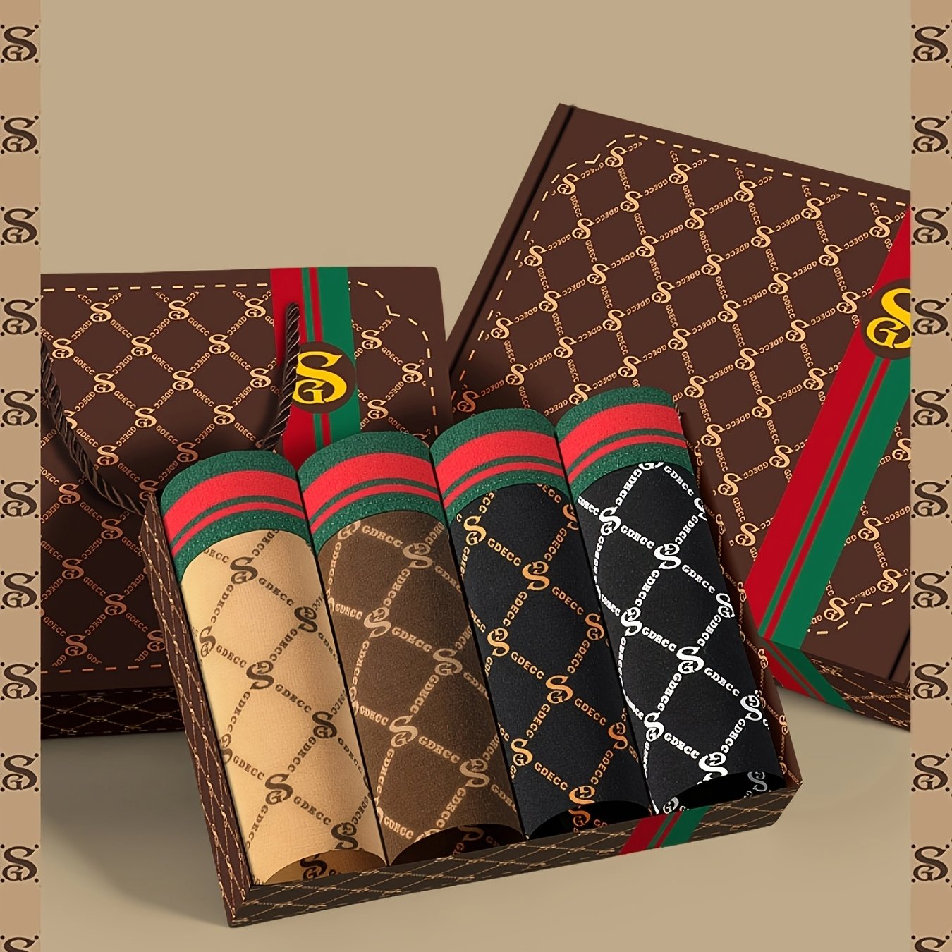 Image of 4pcs Set, Men's Boxer Briefs Soft Breathable And Skin-friendly, With Black And Golden, Letter Design With Box