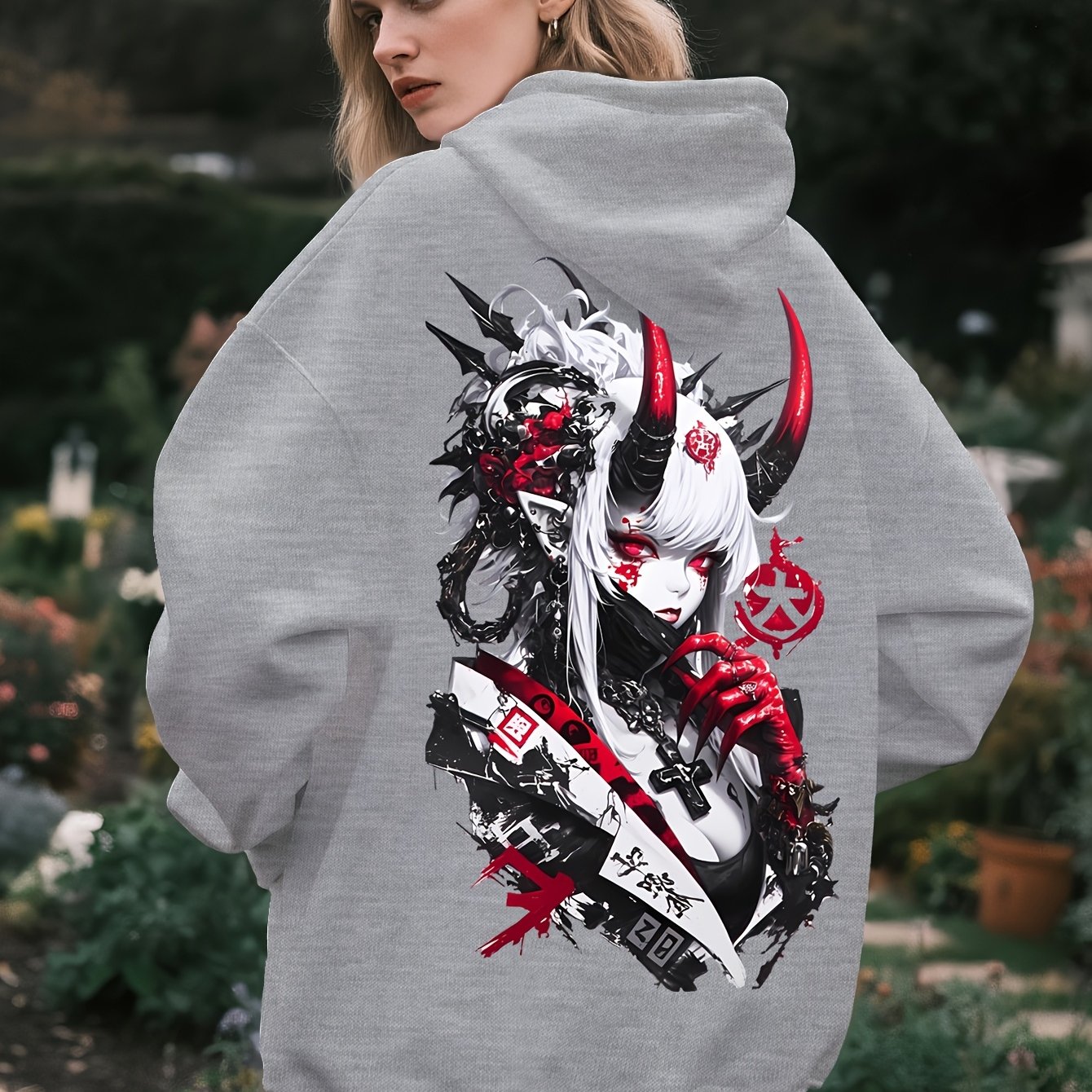 Japonski Anime Ženski Demon Protagonist Grafični Print Ženske Priložnostne Ulične Tople Kapuce