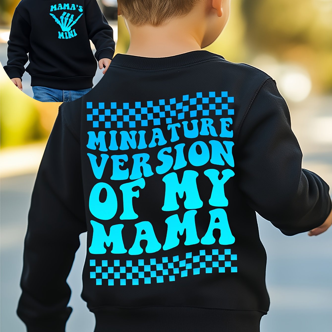 Front And Back Double Print, Boys, "miniature Version Of My Mama" Letter Print, Casual Versatile Lightweight Sweatshirt For Spring And Autumn