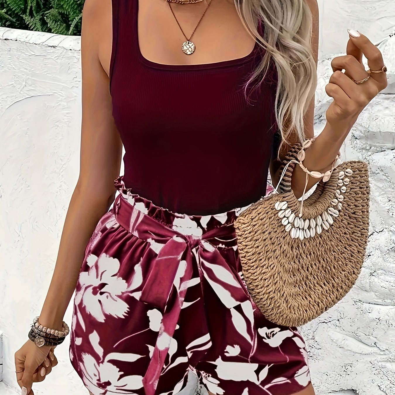 -border Casual Vest And Shorts Set Women's