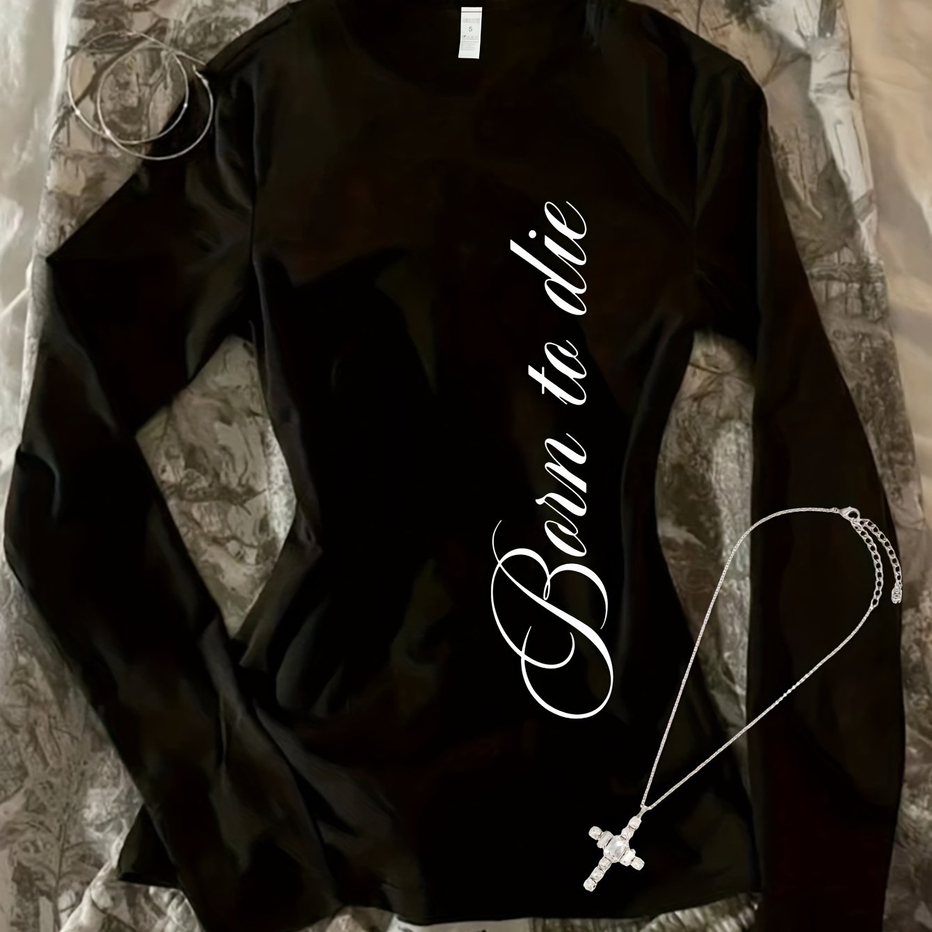 Image of Y2k Style Text Pattern Print Women's Long Sleeve T-shirt Top, , Suitable For Home And Outdoor Wear