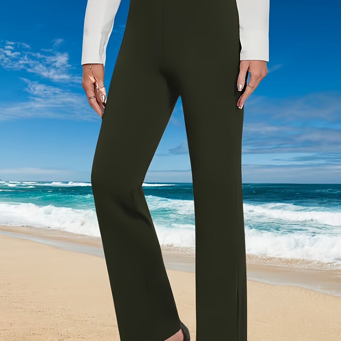 TEMU Pantalones de Mujer de Cintura , Corte y Color Sólido para /Otoño