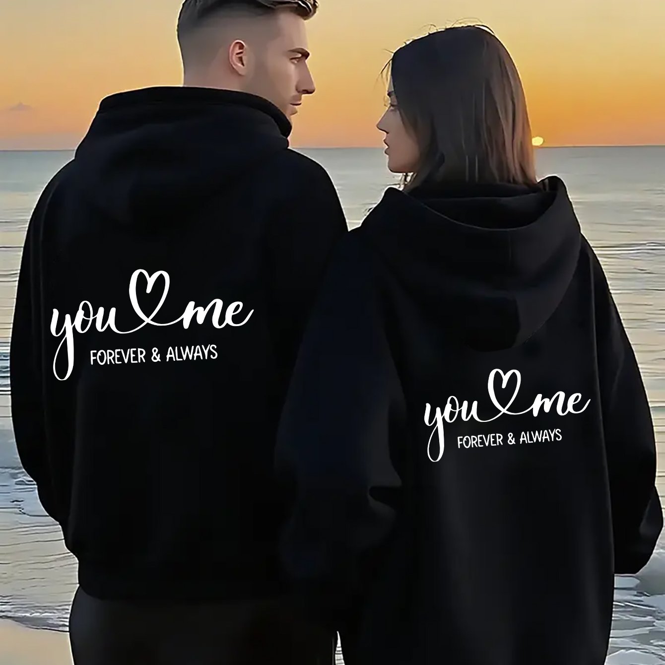 TEMU Matching Couple's Hooded Sweatshirt With "you And I " Letter Print, Featuring A Heartbeat- Couple's Graphic. This Ultra-vibrant, Trendy And Is