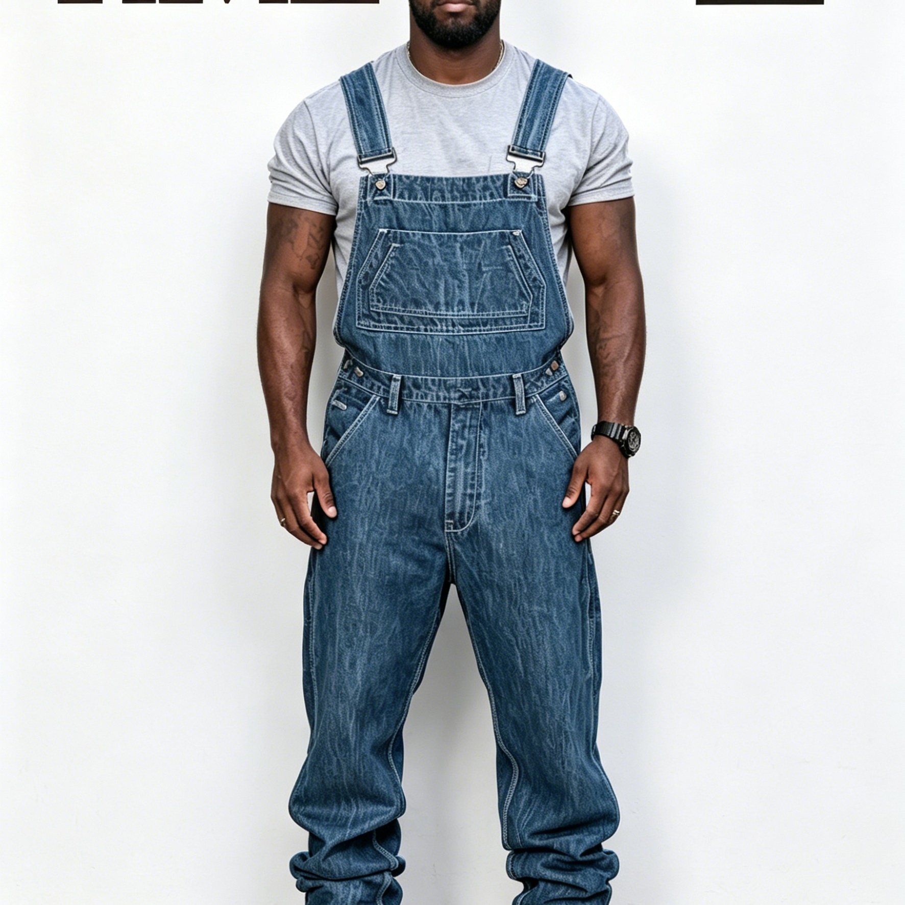 TEMU Hmemen's Plus Size Dark Blue Denim Overalls, Straight Leg Loose Fit Bib Pants, Casual Streetwear Workwear Jumpsuit For Men, Plus Size