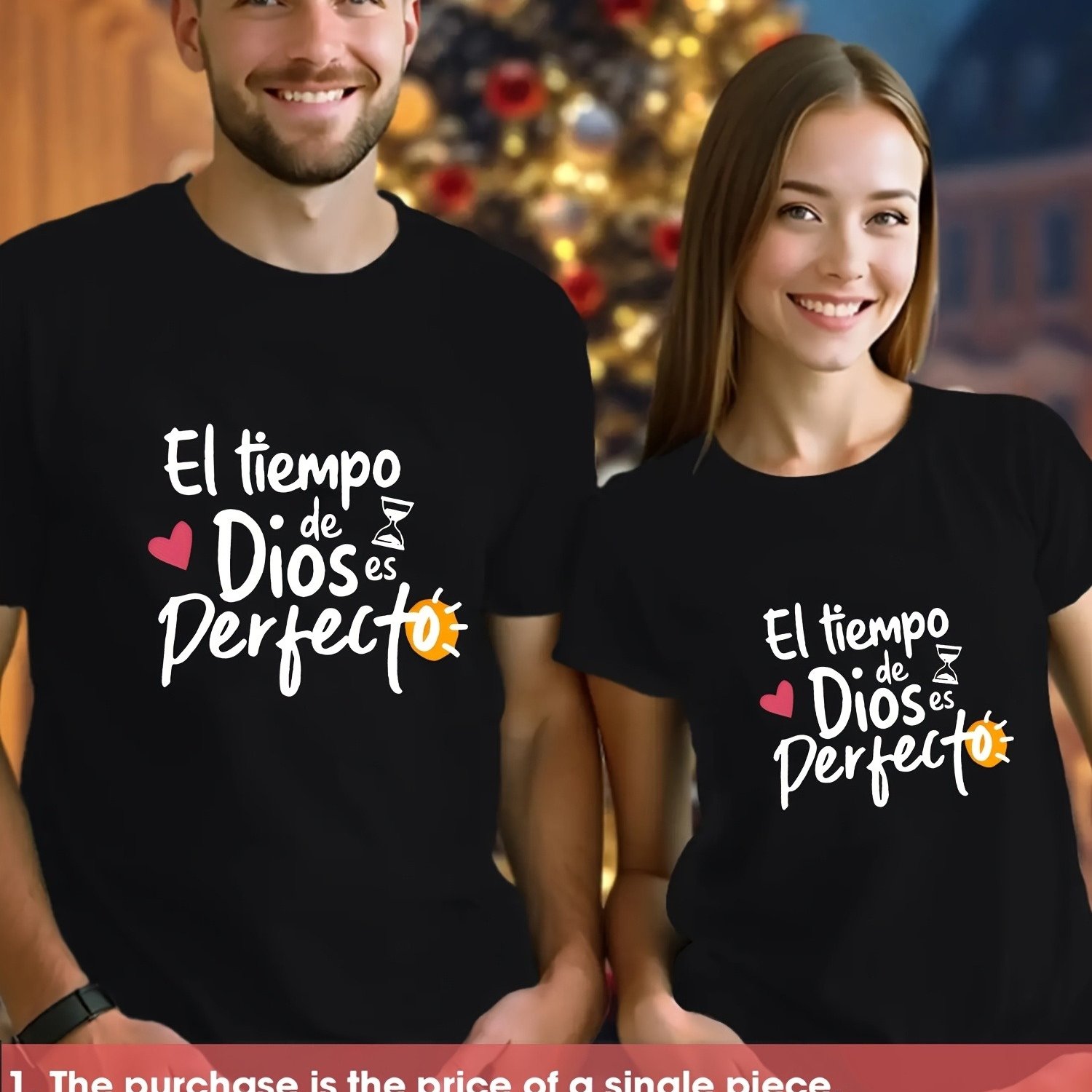 Image of Matching Couples T-shirts Spanish " Es " Christian Apparel - Religious Tees, Lightweight Breathable Fabric Suitable For Wedding Gifts, Anniversary, Everyday Faith-based Wear, Unisex Christian Clothing