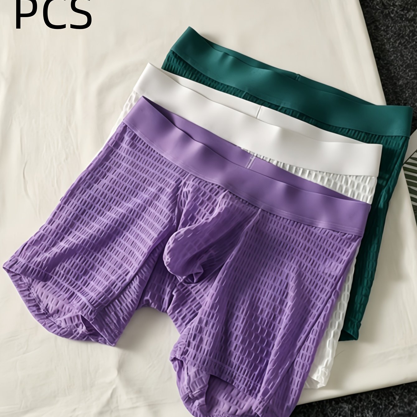 3pcs Men's Long Briefs Bubble Mesh Breathable Seamless Everyday Underwear