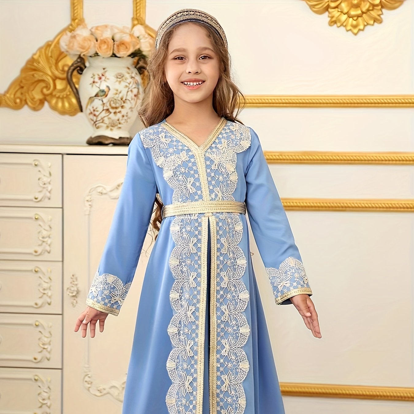 Image of Moroccan Ethnic Dress Lace Dubai Dress Wedding Ramadan Festival