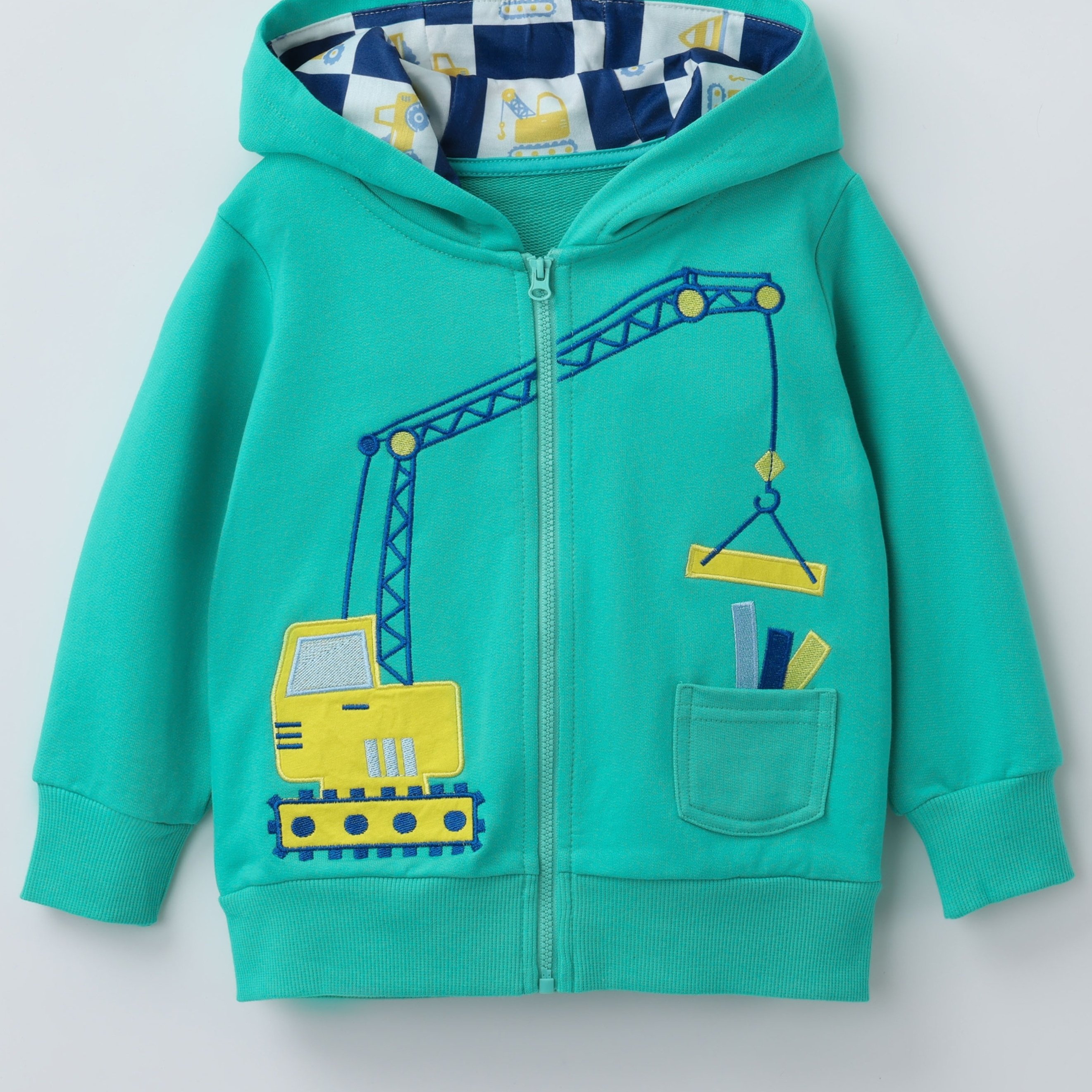 Image of Boys' Embroidered Crane Zip-up Hooded Sweatshirt For Spring, Autumn, And Winter Casual Activities, Long-sleeve Hoodie With Zipper