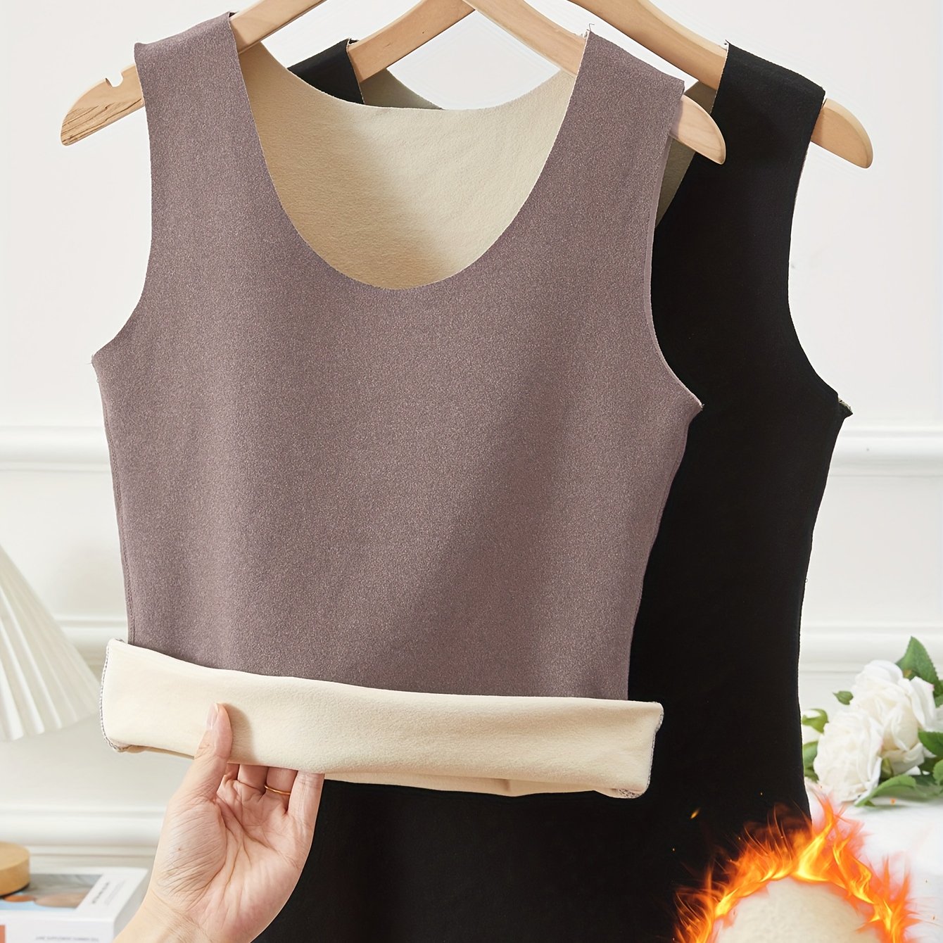 TEMU 2pcs Women's Autumn/winter Close-fitting Comfortable High-stretch Thermal Underwear, Solid Color Sleeveless Base Layer Sports Tank Top, -lined,