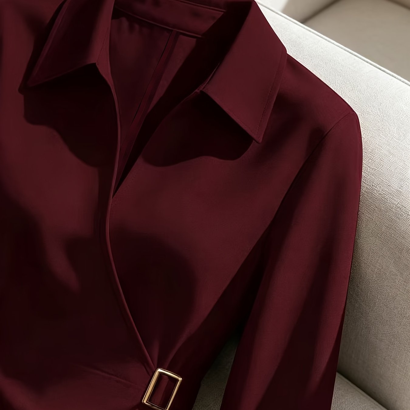 TEMU Chemise française pour femme, design élégant d'automne, col en V, coupe croisée, haut professionnel à manches longues